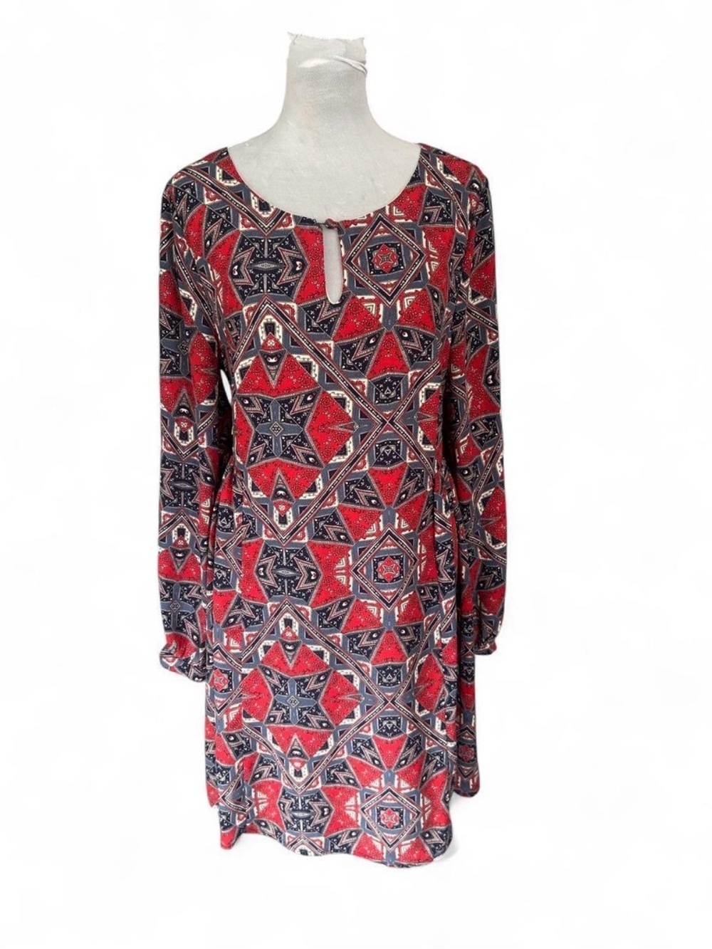 Paper Crown Red and Black Geometric Long Sleeve Dress